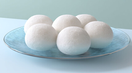 Ice cream mochi balls on plate soft and cold contrast