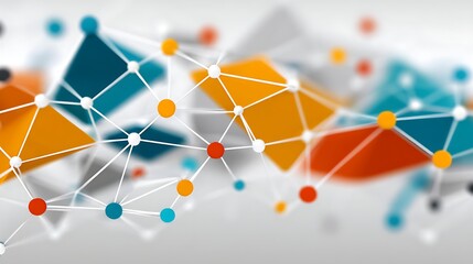 Abstract Network Connection Colorful Polygonal Nodes and Lines Digital Technology Background