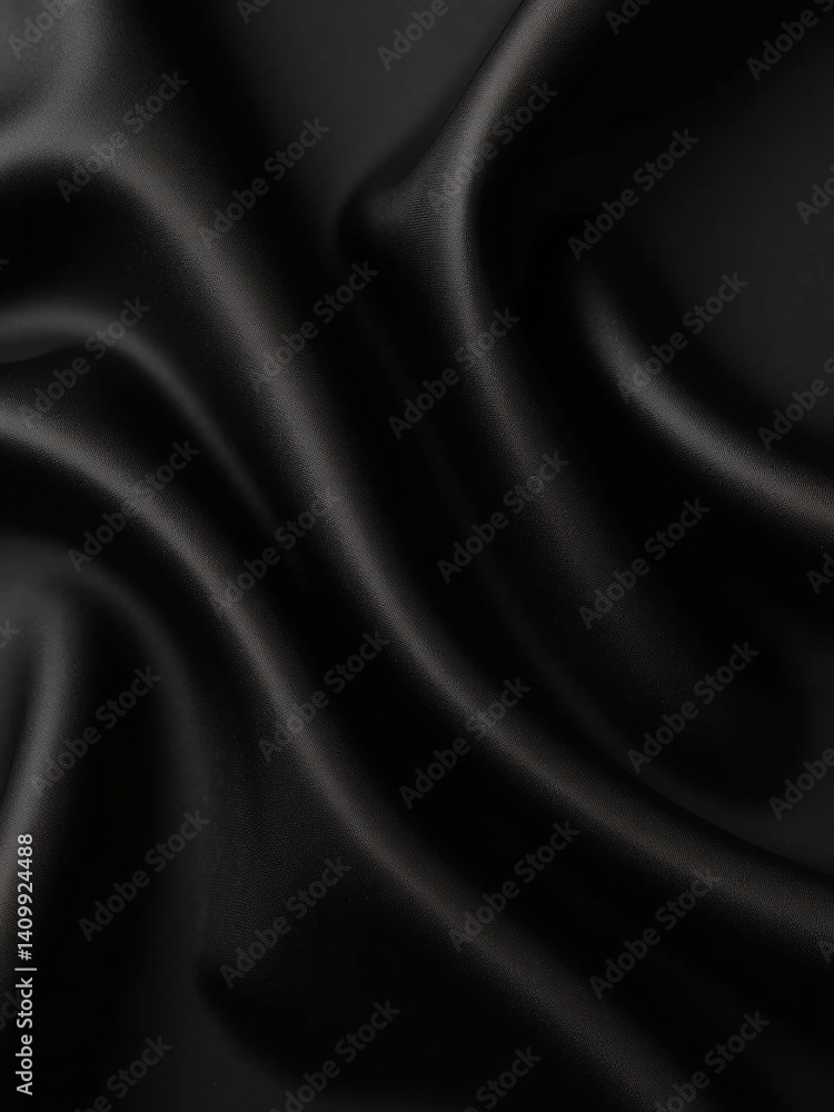 Poster soft black silk satin fabric with beautiful delicate folds and a simple elegant texture as the perfe