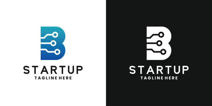 Modern technology startup logo design with letter B