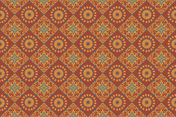  Damask seamless pattern. Wallpaper ornament. Ethnic South Western decor style. Ikat Boho geometric ornament. Vector seamless pattern. Mexican blanket, rug. Woven carpet