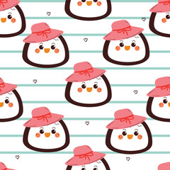 seamless pattern cute cartoon penguin head wearing hat. cute animal pattern for wallpaper, background and gift wrap paper