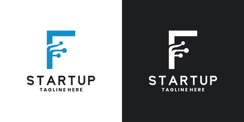 Modern startup logo with letter F and circuit technology design