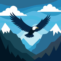Vector art illustration of an eagle flying in the sky over a mountain