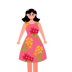 Illustration of a girl character wearing a spring dress