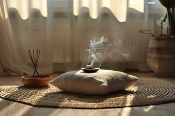 Scandinavian-Style Mindfulness Room with Incense and Neutral Tones


