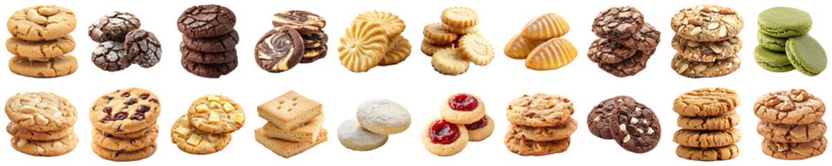Assortment of Delicious Biscuits Including Varieties for Every Palate, Featuring Traditional and Gourmet Options Ideal for Snack Time or Dessert. Piquant food set.