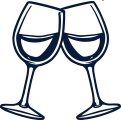 Dark Blue Clinking Wine Glasses – Minimalist Celebration and Toasting Vector Illustration