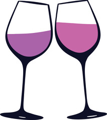 Two Elegant Wine Glasses Clinking in Celebration – Minimalist Purple and Pink Vector Illustration