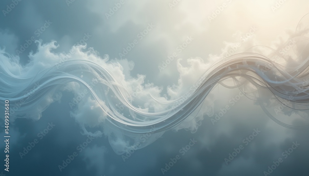 Poster dynamic flow of ethereal clouds abstract sky digital art serene environment wide angle view conceptu