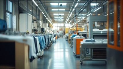 Inside a Modern Textile Factory: Rows of Fabric and Industrial Machinery
