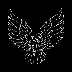 Majestic eagle with spread wings vector illustration. Bold lines, monochrome design.