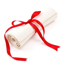 A rolled diploma tied with a vibrant red ribbon, tie, accomplishment, higher education