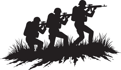 Soldiers Advancing Silhouette – Military Combat Illustration

Tactical Army Team – Black and White Soldier Silhouette Art

Combat Patrol in Motion – Military Operation Graphic
