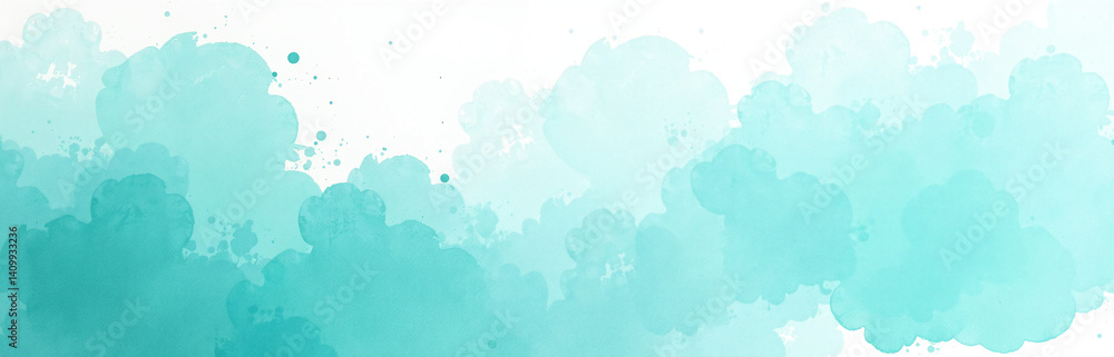 Poster watercolor teal art background with abstract light blue turquoise tones and ample space for creative