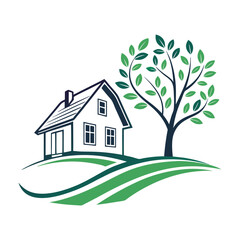 Modern Real Estate House Logo Design – Roof and Home Icon in Red and Blue .