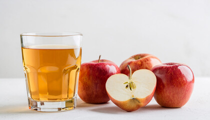 Glass of juice with fresh apples. Tasty fruit drink. Delicious beverage.