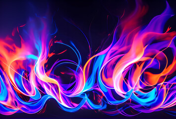 Fototapeta premium Vibrant flames in rainbow colors dance against a dark backdrop creating a mesmerizing display of light and movement.high quality,generative AI