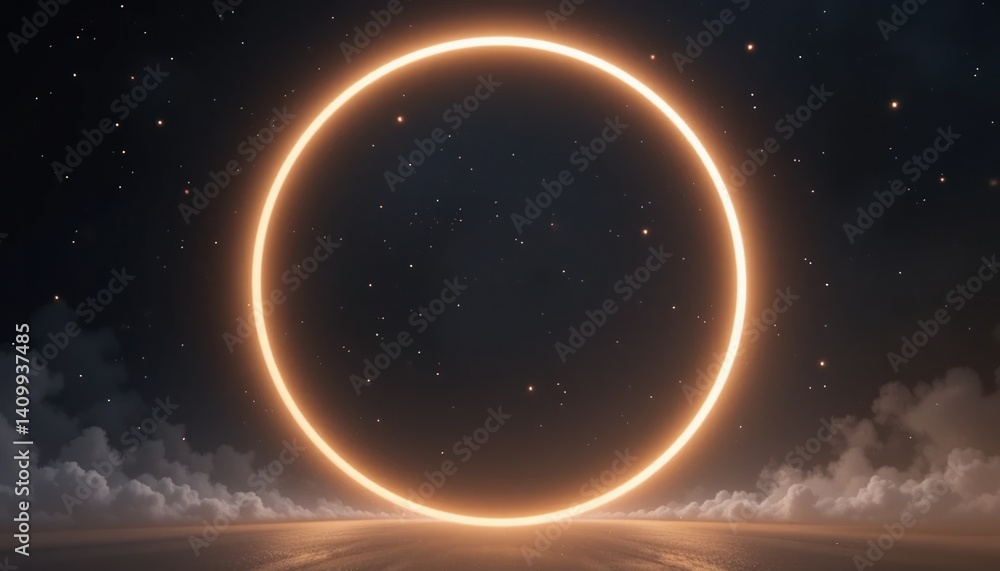 Poster eclipse phenomenon observed over ocean digital art rendering nighttime celestial event minimalistic 