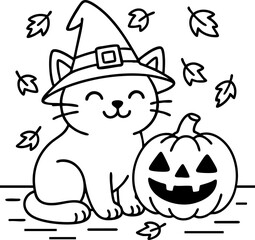 Dessin au trait pour page ou livre de coloriage de chat mignon et amusant. Trait simple et facile, vecteur noir transparent. 