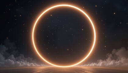 Fototapeta premium Eclipse phenomenon observed over ocean digital art rendering nighttime celestial event minimalistic viewpoint astronomy concept