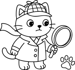 Obraz premium Dessin au trait pour page ou livre de coloriage de chat mignon et amusant. Trait simple et facile, vecteur noir transparent. 