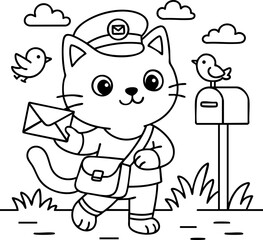 Fototapeta premium Dessin au trait pour page ou livre de coloriage de chat mignon et amusant. Trait simple et facile, vecteur noir transparent. 