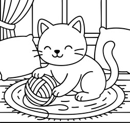 Dessin au trait pour page ou livre de coloriage de chat mignon et amusant. Trait simple et facile, vecteur noir transparent. 