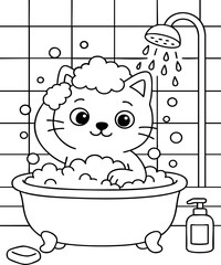 Dessin au trait pour page ou livre de coloriage de chat mignon et amusant. Trait simple et facile, vecteur noir transparent. 