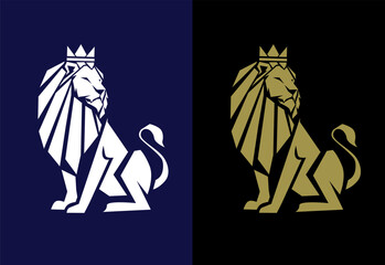 vector design illustration of Wild cat silhouette emblem, Majestic king elegant male lion with crown logo design
