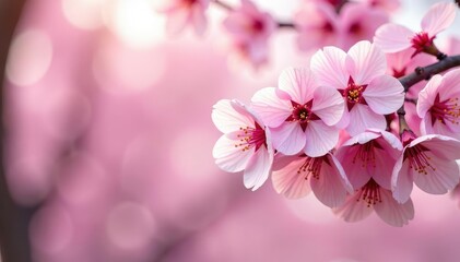 Fototapeta premium Delicate pink sakura blossoms in full bloom, arranged in a repeating pattern , bloom, pink