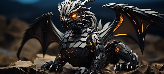 Paper quilling black hole dragon Nano Robot full body in a sea of diamonds, ai generative