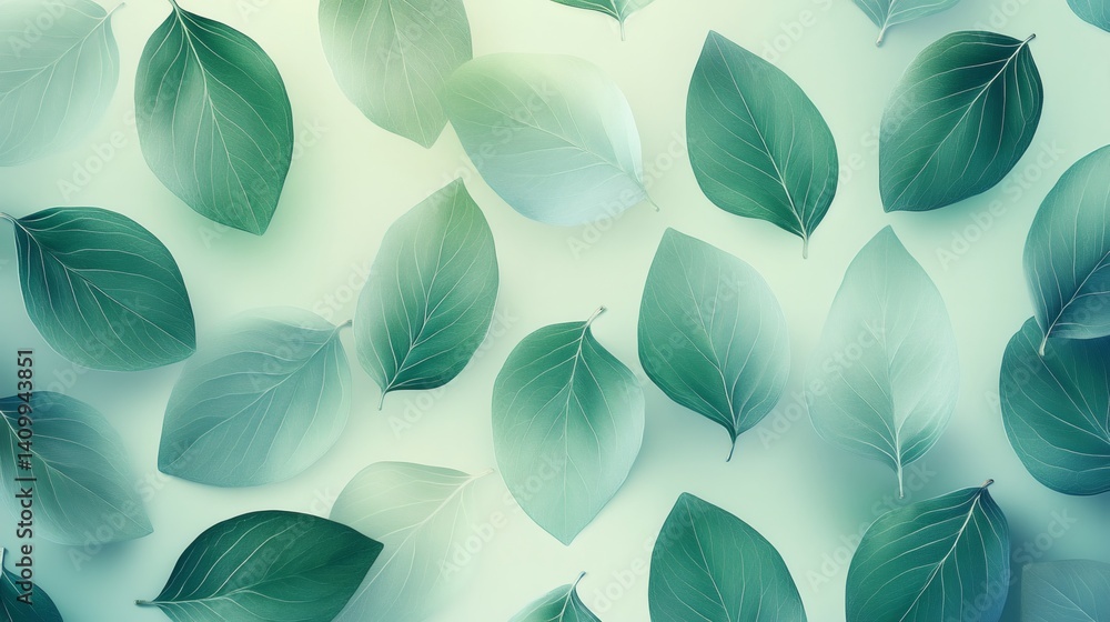 Poster green leaves pattern creating a soft and elegant background