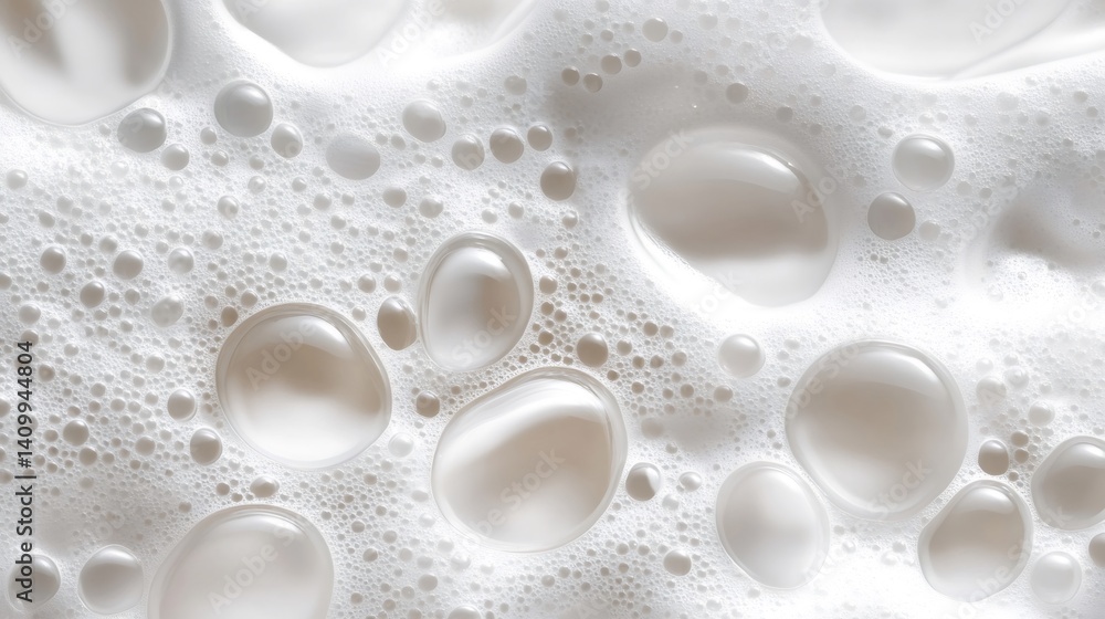 Poster white foam texture with bubbles creating abstract pattern