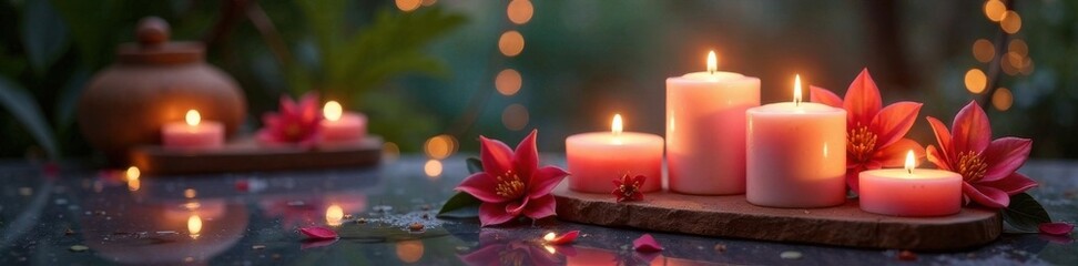 Luxurious candles and spa essentials, candles, relaxation, amenities