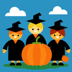 halloween pumpkin and witch