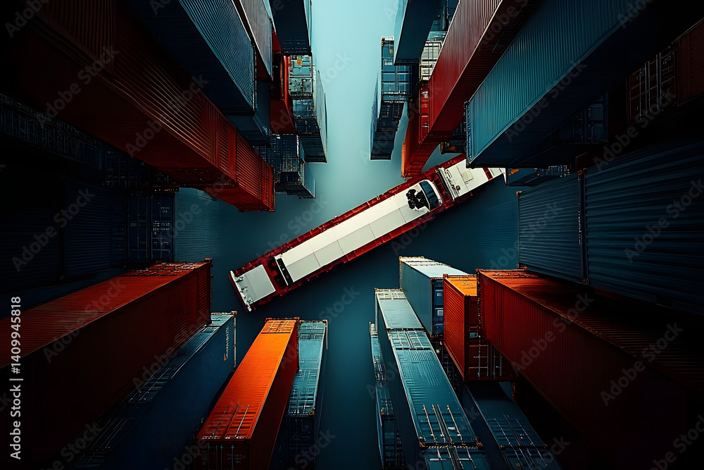 Poster a visual representation of the global trade with shipping containers symbolizing commerce among coun