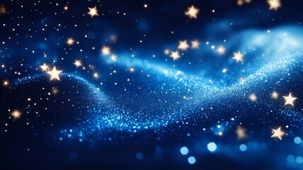 Obraz premium Glittering blue background forming gentle waves with sparkling stars