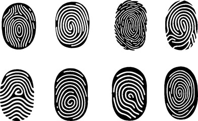 Fingerprint identification collection. Biometric data design. Security system based on thumb lines, vector illustration illustration