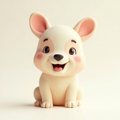 a cute and adorable cartoon puppy sitting with a big smile and pink ears. It's a happy and cheerful image, perfect for kids' products and illustrations.