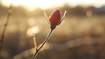 Frosty Rose Hip at Sunrise Winter Nature