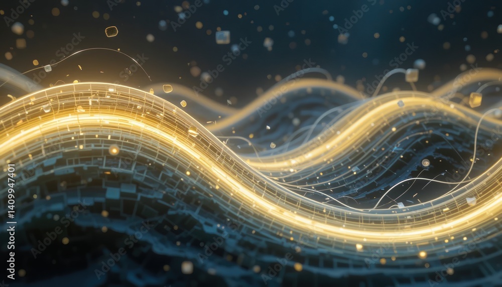 Aufkleber dynamic light waves and motion graphics digital space abstract visualization futuristic environment 