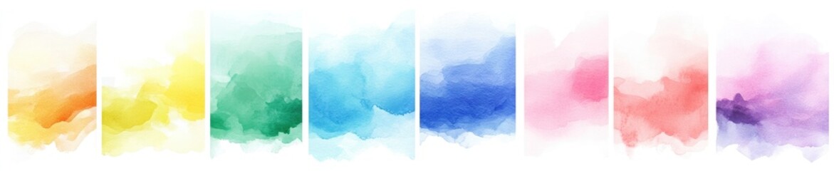 Fototapeta premium Watercolor Paint Texture Gradient with Orange Yellow Green Blue Pink Isolated on White