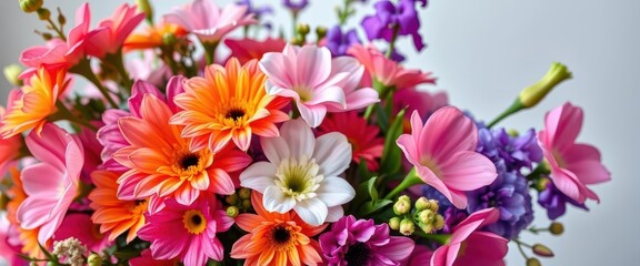 Obraz premium Vibrant mixed flower bouquet, lush blossoms in elegant floral arrangement, stems, nature, tulips