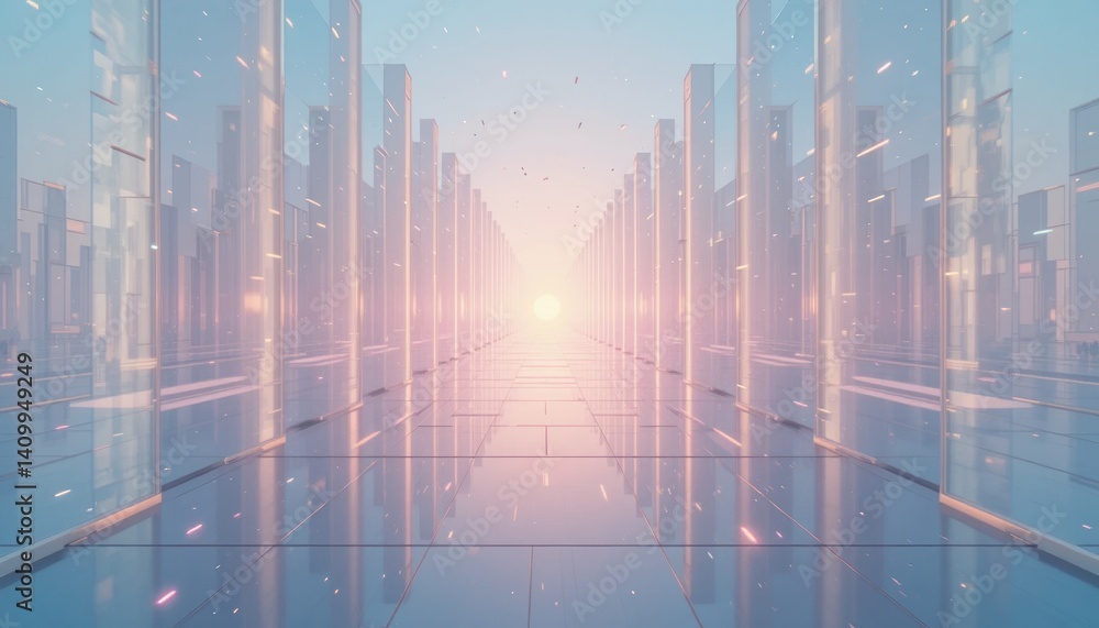 Poster futuristic digital pathway virtual space 3d render technology environment wide angle view concept of