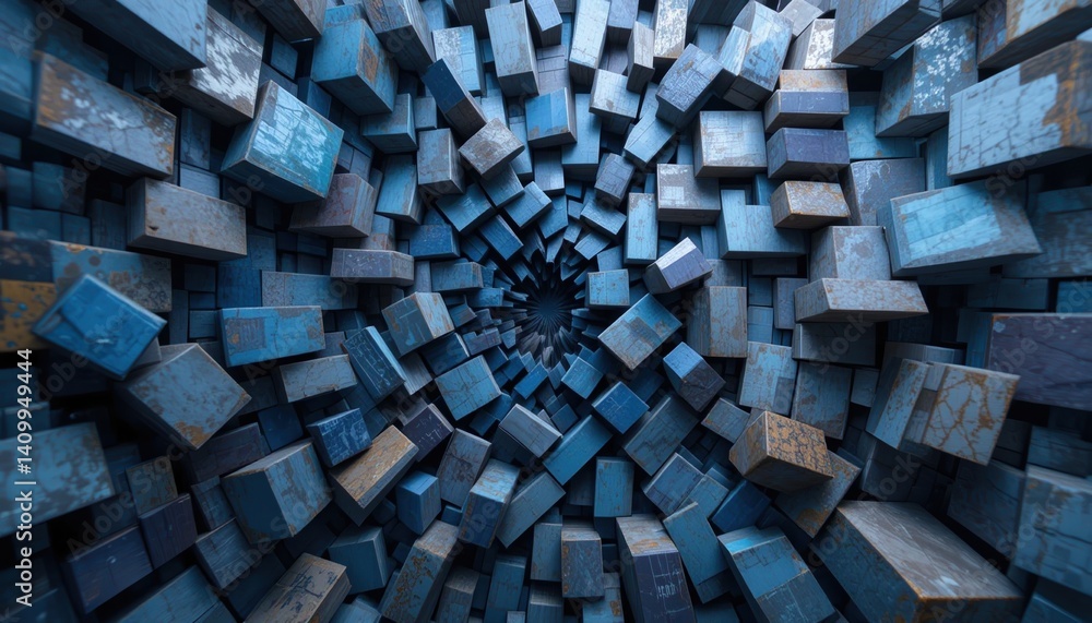 Poster dynamic blue abstract structure digital environment 3d visualization geometric design aerial perspec