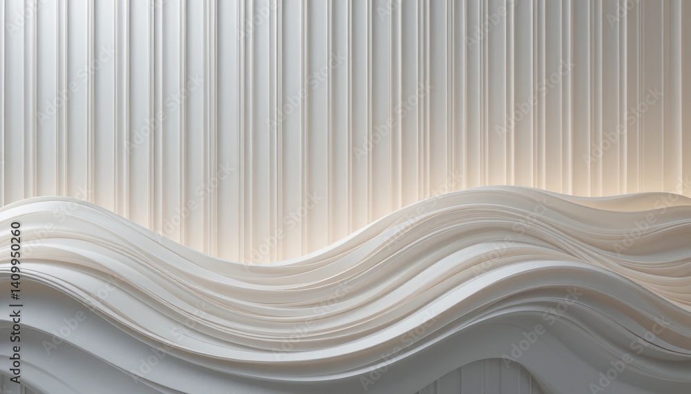 Poster dynamic wave patterns in modern architecture interior design curated environment soft lighting abstr