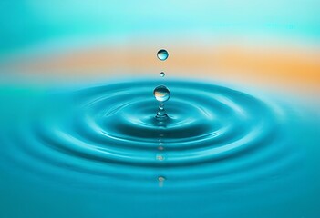 a single water droplet creates expanding concentric ripples across a serene turquoise and golden surface.