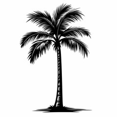 Obraz premium Tropical Palm Tree Silhouette. Black and White Botanical Illustration for Exotic Beach Vibes
