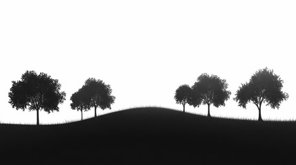 Minimalist Silhouetted Trees in a Tranquil Black and White Landscape
